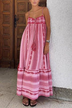 Bohemian Geometric Embroidered Cami Maxi Dress