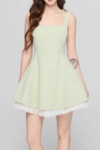 Square Neck Mesh Panel Mini Dress