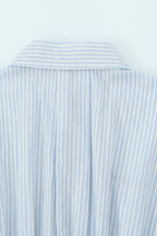 Striped Long Sleeve Shirt High Waist Tie Mini Skirt Set