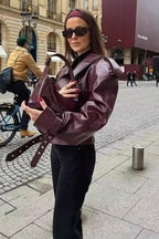 Retro Notch Lapel Vegan Leather Coat
