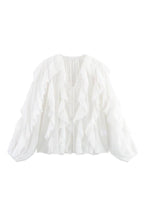 V-Neck Multi-Layer Ruffle Chiffon Lantern Sleeve Blouse