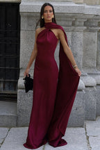 Solid Simple Elegant Tie Strap Sexy Maxi Dress