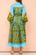 Feeling Butterflies Multi Unique Print Balloon Sleeve Belt Shirt Midi Dress