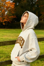 Leopard Lined Embroidered Letter Hoodie