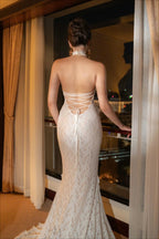 Vintage Lace Off Shoulder Mermaid Train Reception Dress