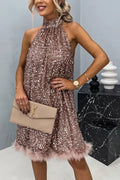 Sequin Halter Tie Sleeveless Chic Cocktail Dress