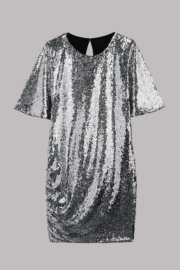 Countdown Celebration Sequin Short Bell Sleeve Open Back Ruched Mini Dress