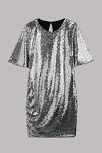 Countdown Celebration Sequin Short Bell Sleeve Open Back Ruched Mini Dress