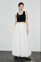 Chiffon Pleated Flowing Maxi Skirt