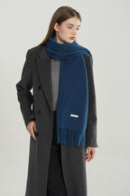 Wool Blend Minimalist Solid Woven Fringed Scarf