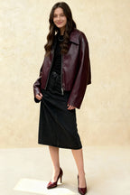 New Leaher Feminina Streetwear Outwear Vermelho Black Jackets
