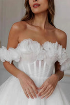 Elegant Off Shoulder Flower Boned Tulle Reception Dress