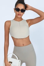 Sports Style Zip Front Crop Top