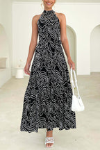 Elegant Loose Fashion Trend Print Lace Up Swing Dress