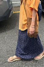 Drawstring Floral Print Navy Casual Skirt