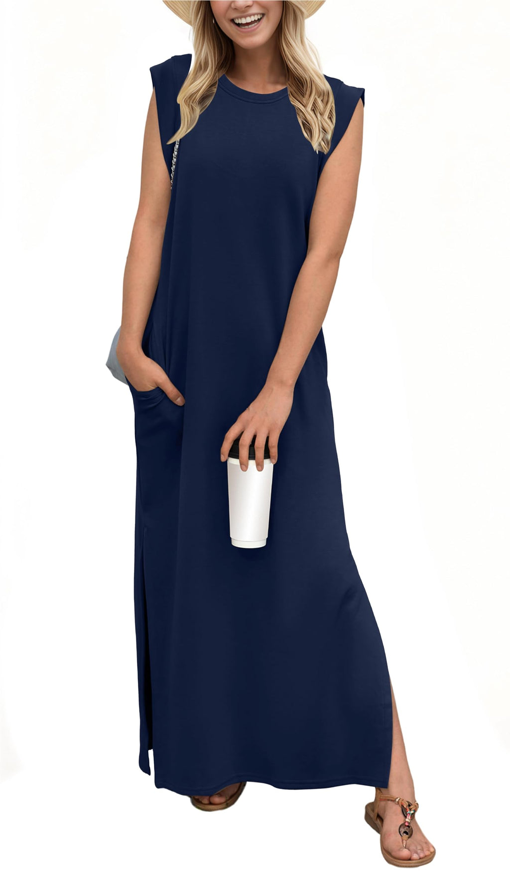 casual loose split wrinkle free maxi dress
