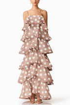Polka Dot Print Layered Square Neck Suspender Casual A-line Maxi Dress