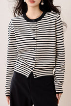 Black White Stripe Knit Cardigan