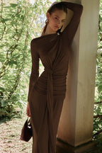 Long Sleeve Asymmetric Hem Bodycon Wrap Dress