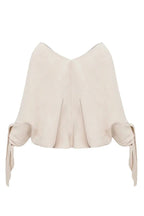 Joyful Bond Linen Blend V-neck Knotted Cuff Half Sleeve Loose Top