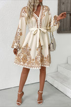 Chic Paisley Print V Neck Ethnic Mini Dress