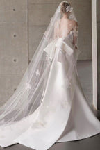 Satin Bandeau Train Bow Wedding Dress
