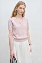 French Knit VNeck Short Sleeve Cardigan