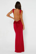 Bow Back Spaghetti Strap Maxi Formal Dress