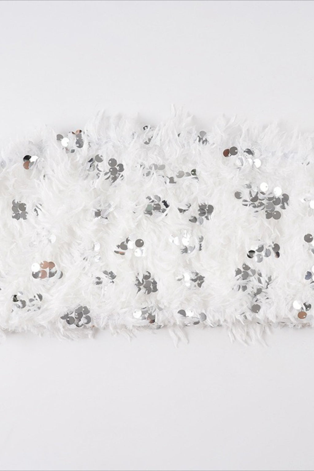 White Sequin Faux Fur Bustier Crop Top