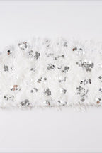 White Sequin Faux Fur Bustier Crop Top