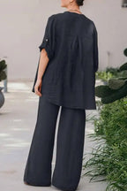 Casual Loose Solid Color Shirt Pants Set