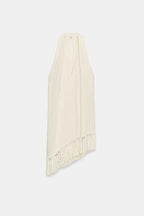 Kortnie Linen Blend Tassel Hem Halter A-line Top and High Rise Pocket Wide Leg Slit Pants Set
