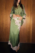 Eye-catching Work Contrast Color Satin Lace Trim Mid Rise Maxi Skirt