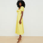 Printed Puff Sleeve High Slit Smock Maxi Sundress - Dark Yellow