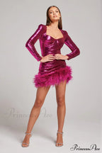 Daria Sequin Stylish Feather Mini Dress