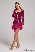 Daria Sequin Stylish Feather Mini Dress