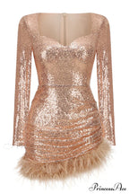 Daria Sequin Stylish Feather Mini Dress