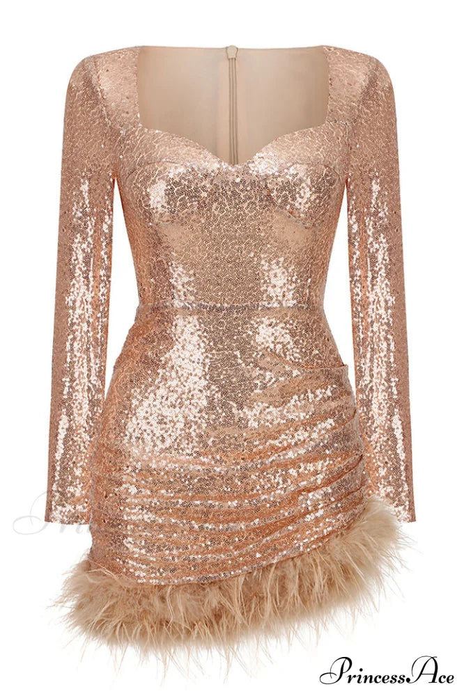 Daria Sequin Stylish Feather Mini Dress