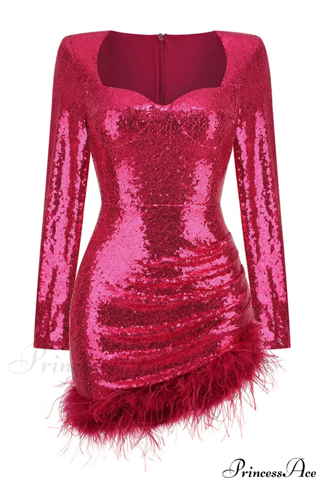Daria Sequin Stylish Feather Mini Dress