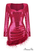 Daria Sequin Stylish Feather Mini Dress