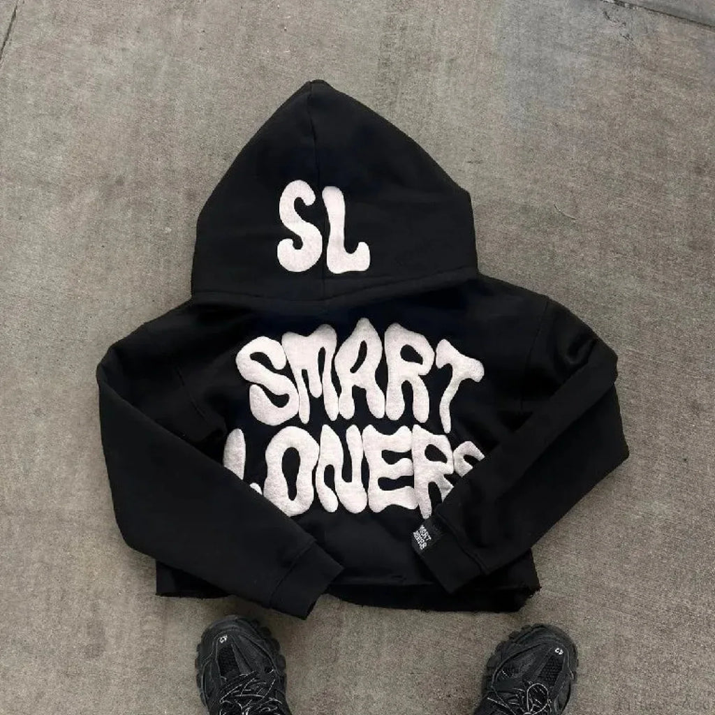 Dark Alphabet Graphic Pullover Hoodie
