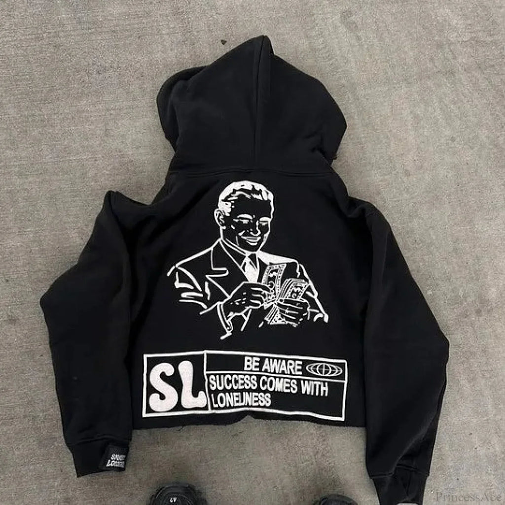 Dark Alphabet Graphic Pullover Hoodie