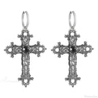 Dark Big Silver Cross Marriage Dangle Earring