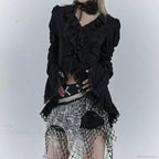 Dark Black Lace Flare Sleeve Shirt