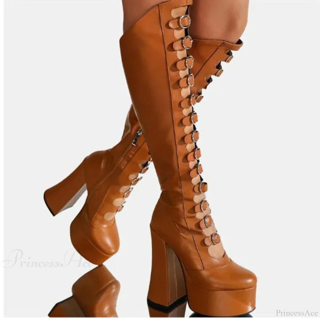Dark Black Platform Knee High Mysterious Boot
