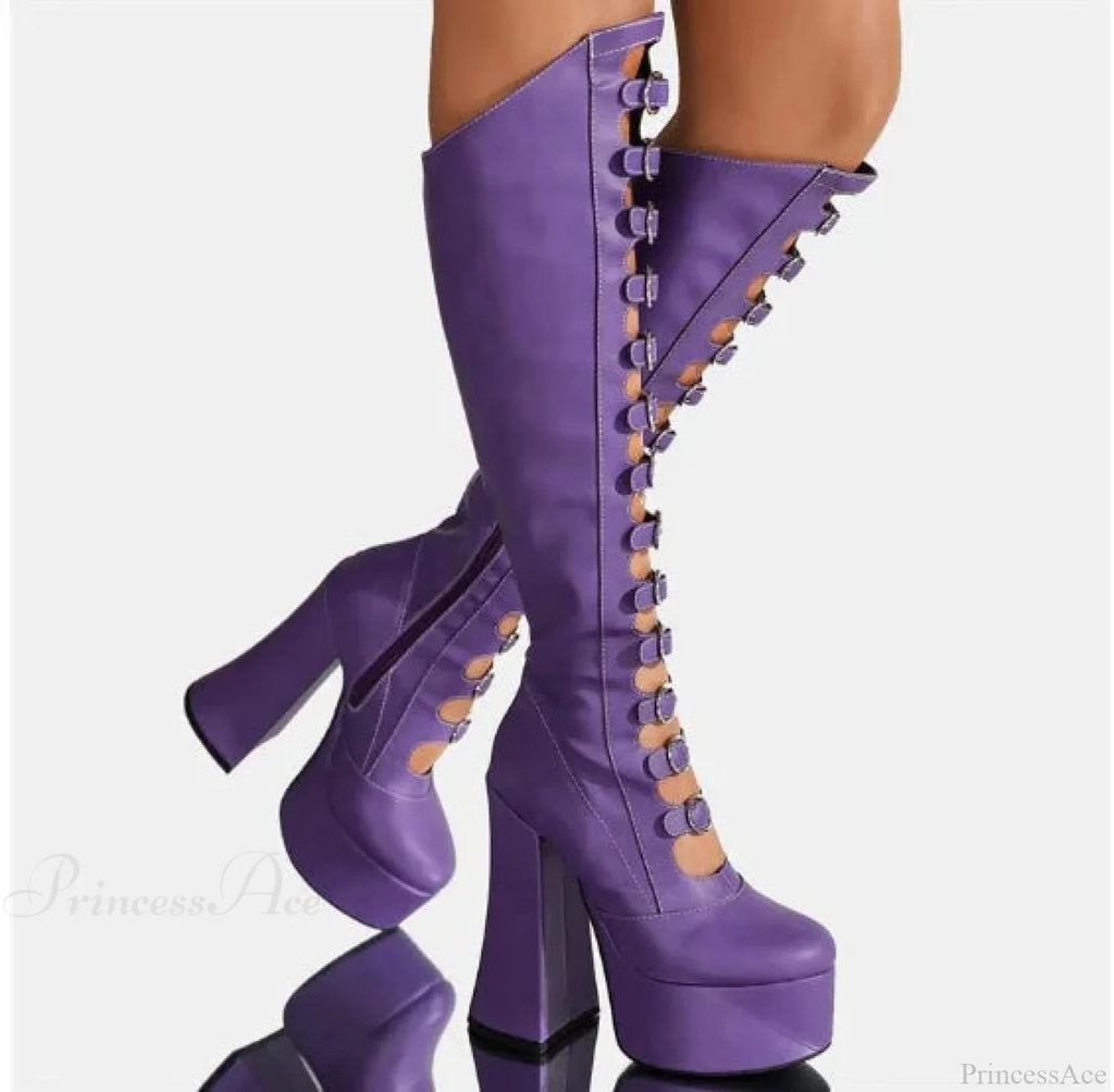 Dark Black Platform Knee High Mysterious Boot