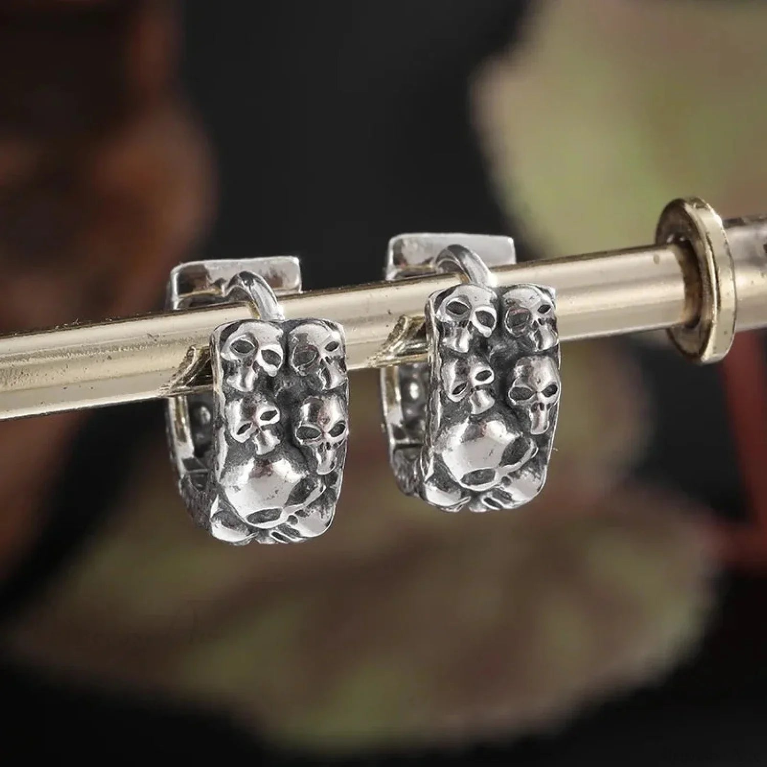 Dark Black Skull Awl Rock Declaration Earring