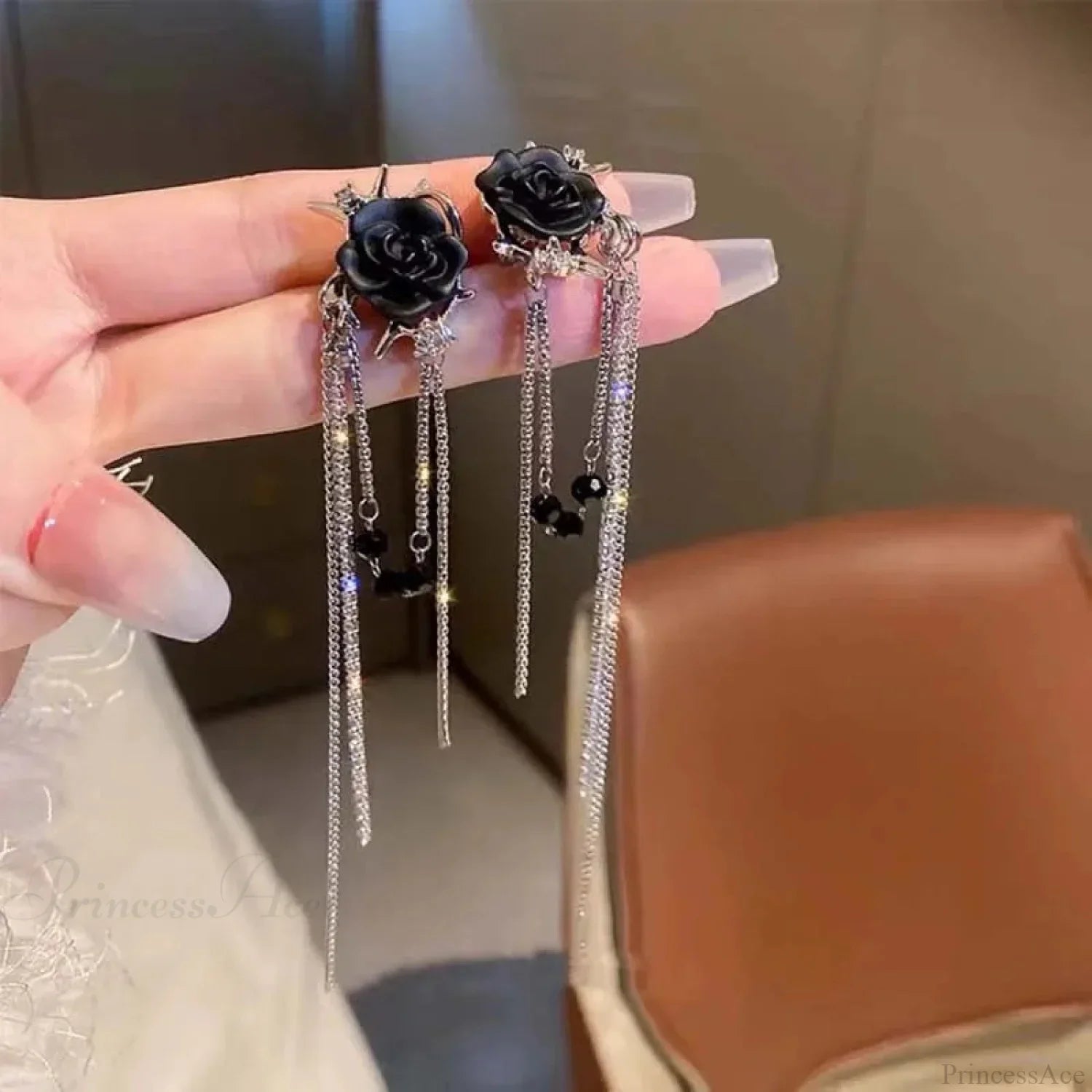 Dark Blossom Fringe Zircon Ear Wrap Earring