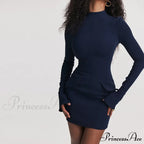 Dark Blue Long Charming Sleeve Bodycon Mini Dress