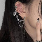 Dark Demon Wings Cross Chain Stud Earring